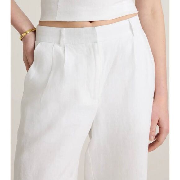 Quince NWT white 100% linen trouser pleat pant lined 6 - Picture 15 of 16